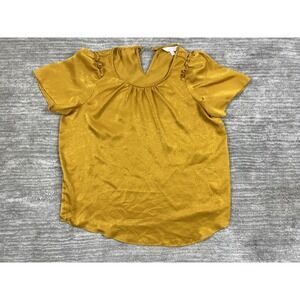 Lauren Conrad Top Womens Small Yellow Polyester‎ Short Cap Sleeve Keyhole Back